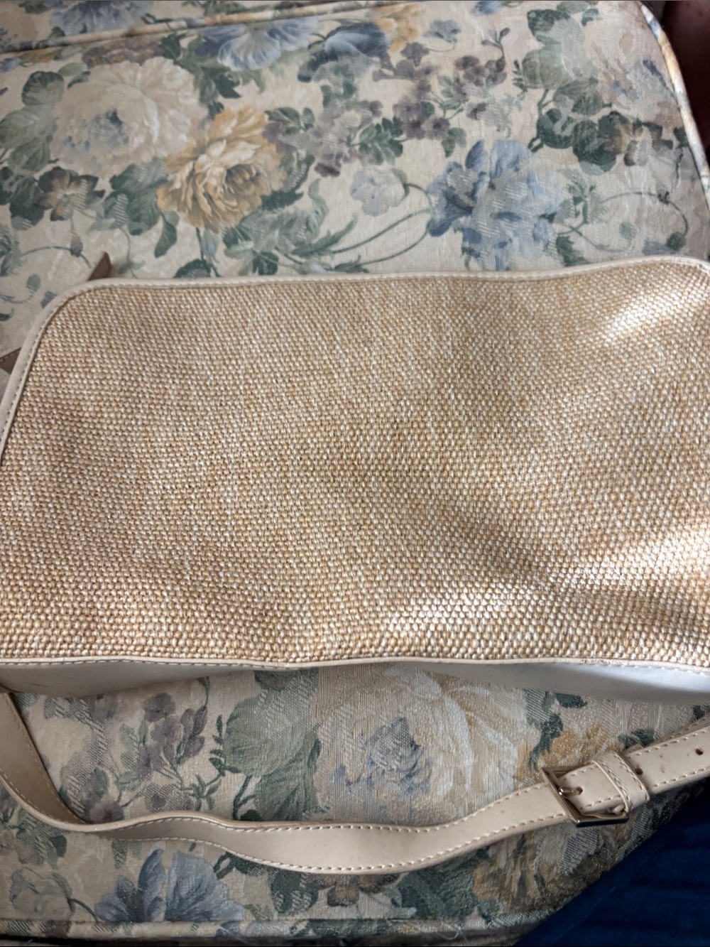 Beige Leather-Trimmed Handbag with Branded Interior Patch
